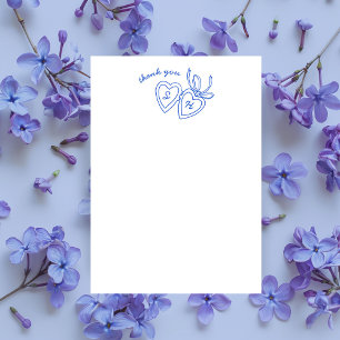 Whimsical Heart Locket Doodle Sketch Modern CUSTOM Thank You Card