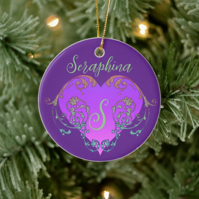 Whimsical Heart Personalized  Ceramic Ornament (Tree)
