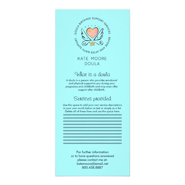 Whimsical Heart & Wings Doula Or Midwife Services Rack Card (Front)