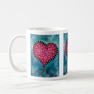 Whimsical Heart with White Polka Dots and Stripes Coffee Mug