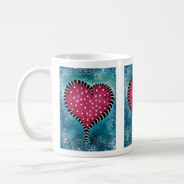 Whimsical Heart with White Polka Dots and Stripes Coffee Mug (Left)