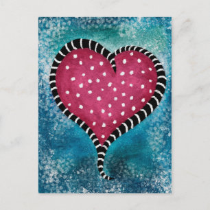 Whimsical Heart with White Polka Dots and Stripes Postcard