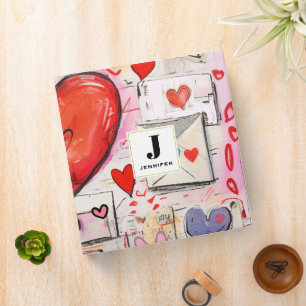 Whimsical Hearts and Love Letters Pattern Monogram Binder