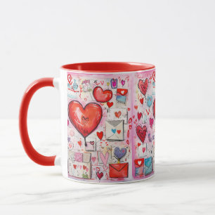 Whimsical Hearts and Love Letters Pattern Mug