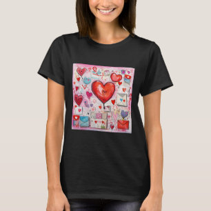 Whimsical Hearts and Love Letters Pattern T-Shirt