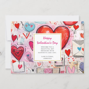 Whimsical Hearts and Love Letters Valentine's Day Holiday Card