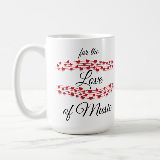 Whimsical hearts music "For the love of music"  Coffee Mug (Left)