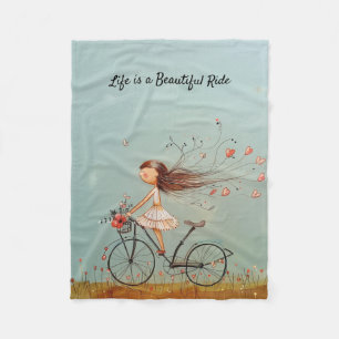 Whimsical Hearts & Petals: Sweet Birthday Bicycle Fleece Blanket