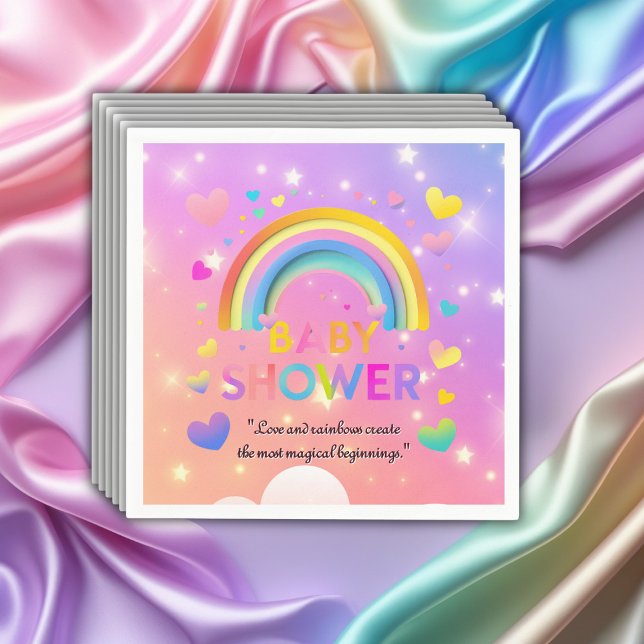 Whimsical Hearts & Rainbows Baby Shower Napkin (Creator Uploaded)