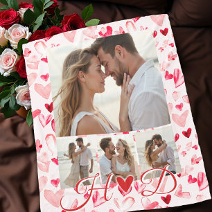 Whimsical Hearts Valentine Red Pink Photo Collage Fleece Blanket