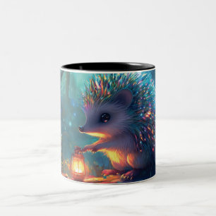 Whimsical Hedgehog and Lantern in Enchanted Forest Two-Tone Coffee Mug