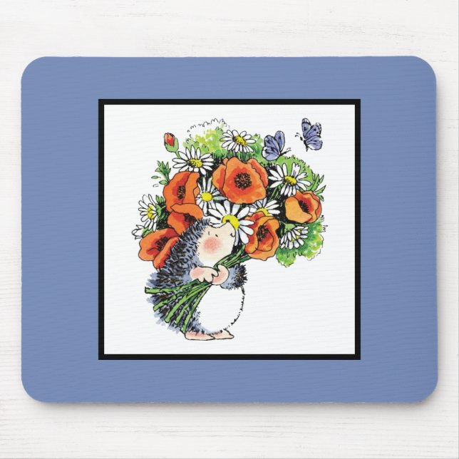 Whimsical Hedgehog and Poppies Mouse Pad (Front)
