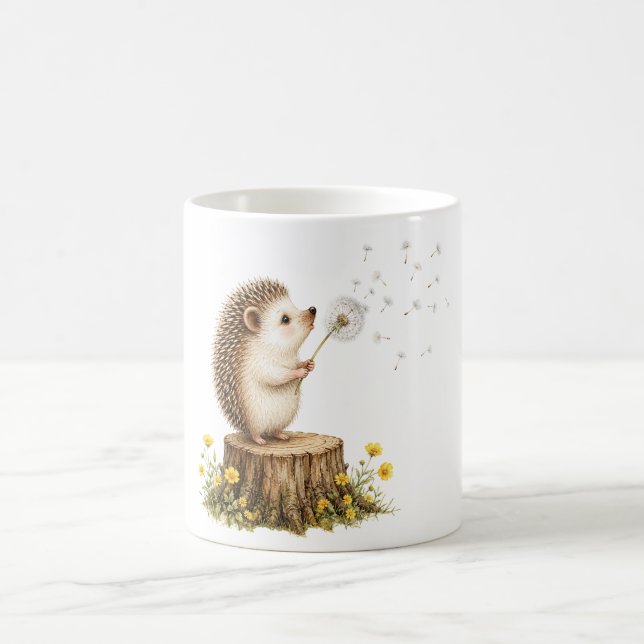Whimsical Hedgehog Blowing a Dandelion Coffee Mug (Center)