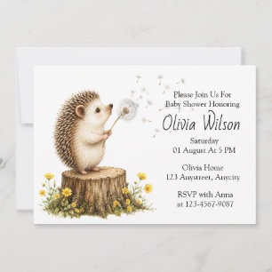 Whimsical Hedgehog Blowing a Dandelion Invitation