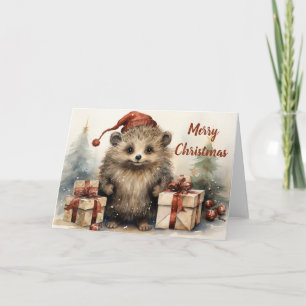 Whimsical Hedgehog Christmas Card 