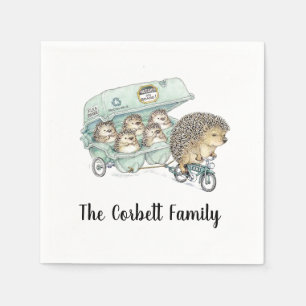 Whimsical Hedgehog Family Customizable Napkin