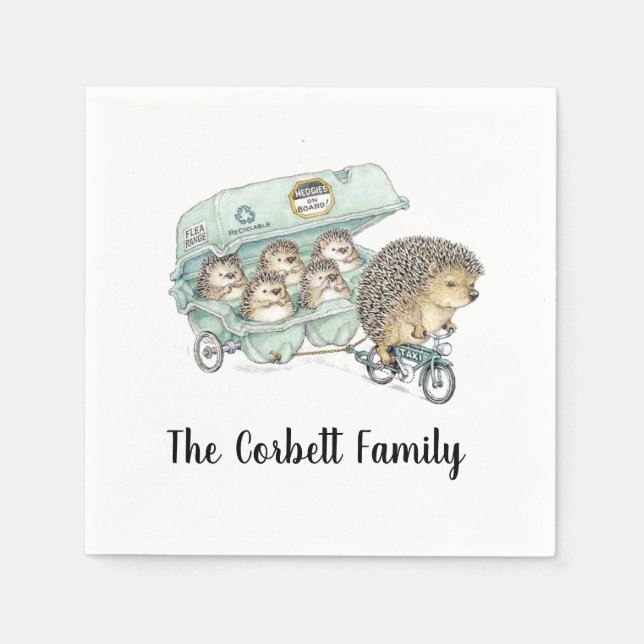 Whimsical Hedgehog Family Customizable Napkin (Front)