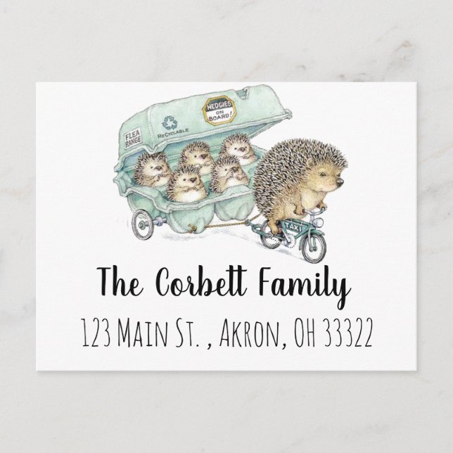 Whimsical Hedgehog Family Customizable Postcard (Front)