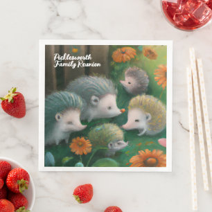 Whimsical Hedgehog Family Picnicking in the Garden Napkin
