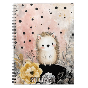 Whimsical Hedgehog Floral Watercolor Art Notebook