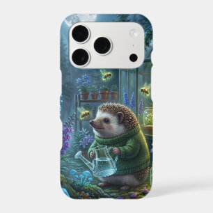 Whimsical Hedgehog Gardening in Nighttime Fantasy