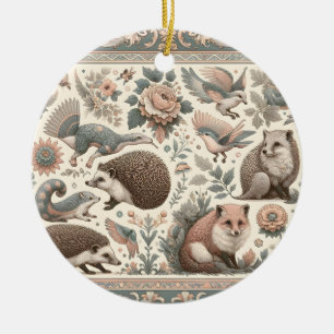 Whimsical Hedgehog Haven: Victorian Floral  Ceramic Ornament