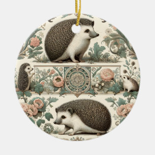 Whimsical Hedgehog Haven: Victorian Floral  Ceramic Ornament