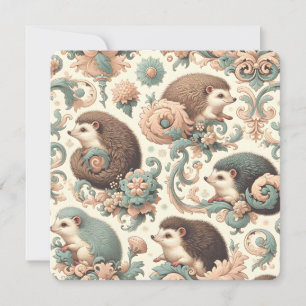 Whimsical Hedgehog Haven: Victorian Floral  Invitation