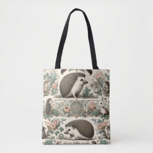 Whimsical Hedgehog Haven: Victorian Floral  Tote Bag