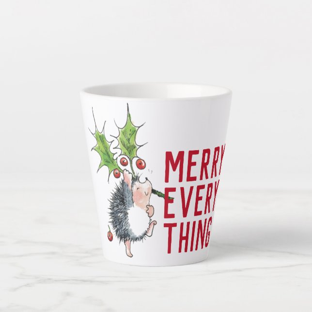 Whimsical Hedgehog Merry Everything Christmas  Latte Mug (Front)