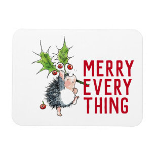 Whimsical Hedgehog Merry Everything Christmas Magnet