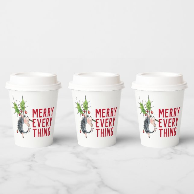 Whimsical Hedgehog Merry Everything Christmas  Paper Cups (Multi)
