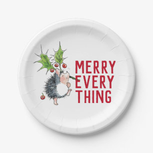 Whimsical Hedgehog Merry Everything Christmas Paper Plate