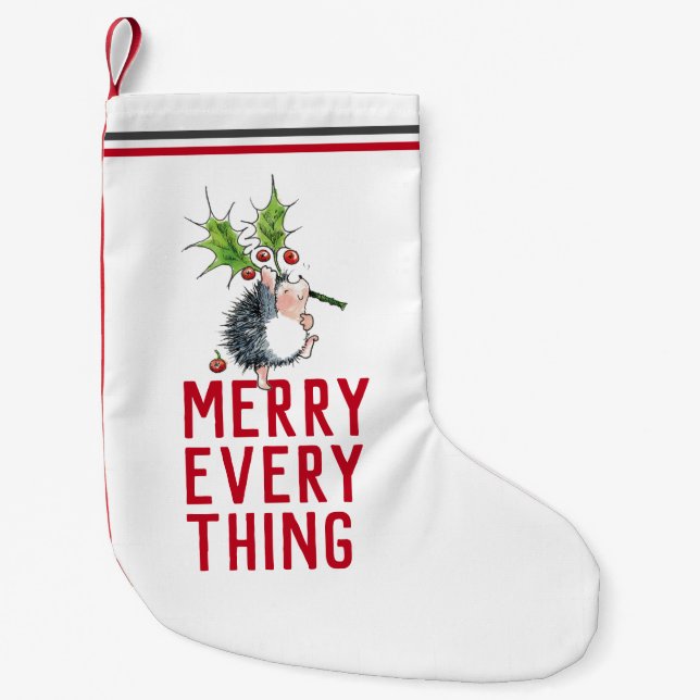 whimsical Hedgehog Merry Everything  Small Christmas Stocking (Front)