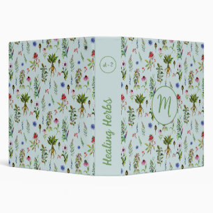 Whimsical Herbs on Lime Green Binder