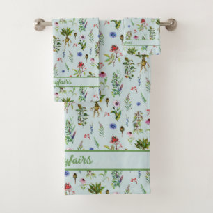 Whimsical Herbs on Mint Green Bath Towel Set
