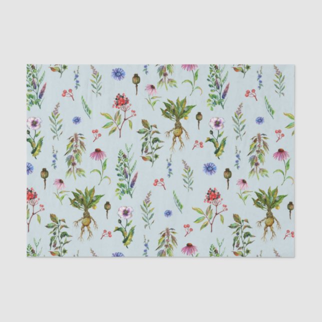 Whimsical Herbs on mint Tissue Paper (Front)