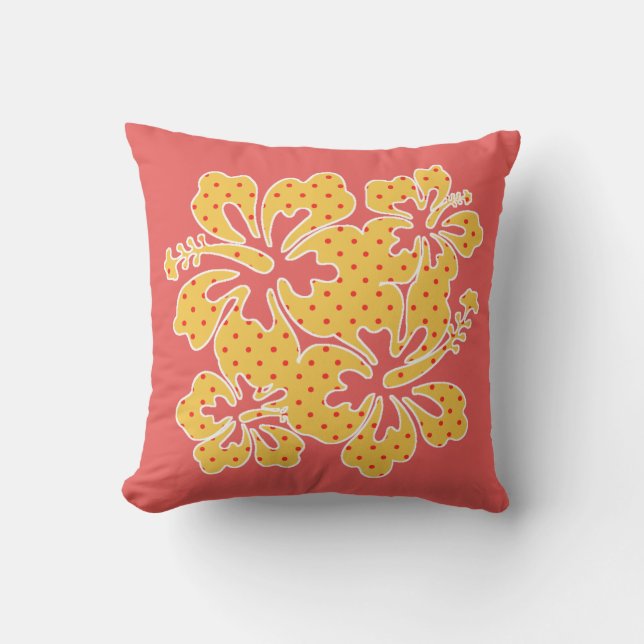 Whimsical Hibiscus Tropical Outdoor Pillow (Front)