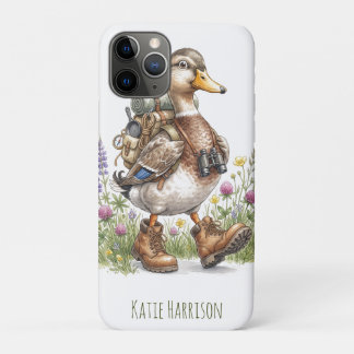 Whimsical Hiking Duck Illustration with Backpack iPhone 11 Pro Case