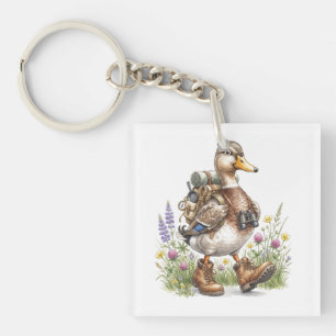 Whimsical Hiking Duck Illustration with Backpack Keychain