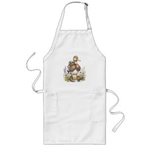 Whimsical Hiking Duck Illustration with Backpack  Long Apron