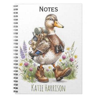 Whimsical Hiking Duck Illustration with Backpack Notebook