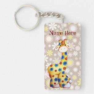 Whimsical Hippie Giraffe Funny Keychain