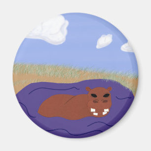 Whimsical Hippopotamus in Pond Magnet