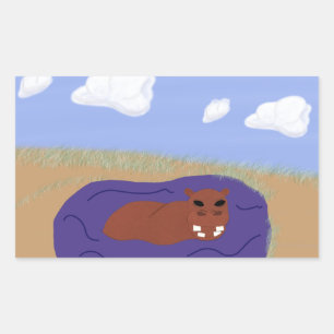 Whimsical Hippopotamus in Pond Sticker