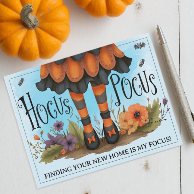 Whimsical Hocus Pocus Halloween Marketing Holiday Card (Hocus Pocus Real Estate Marketing Card)