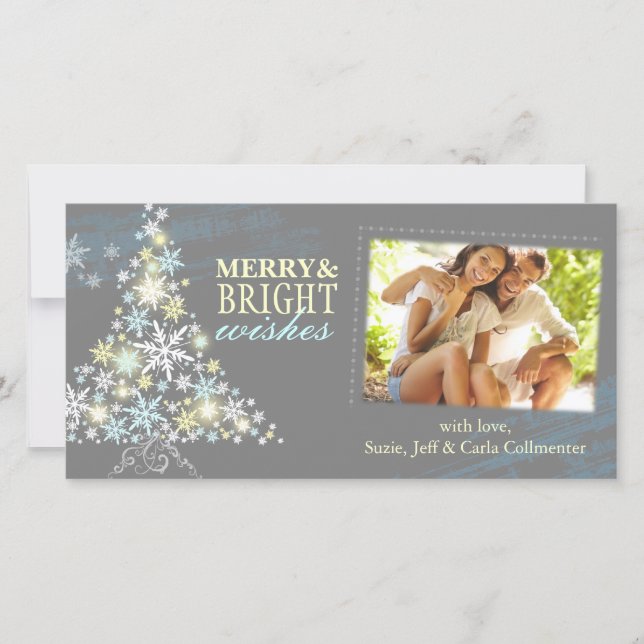 Whimsical Holiday Blessings Sparkling Photocards Card (Front)