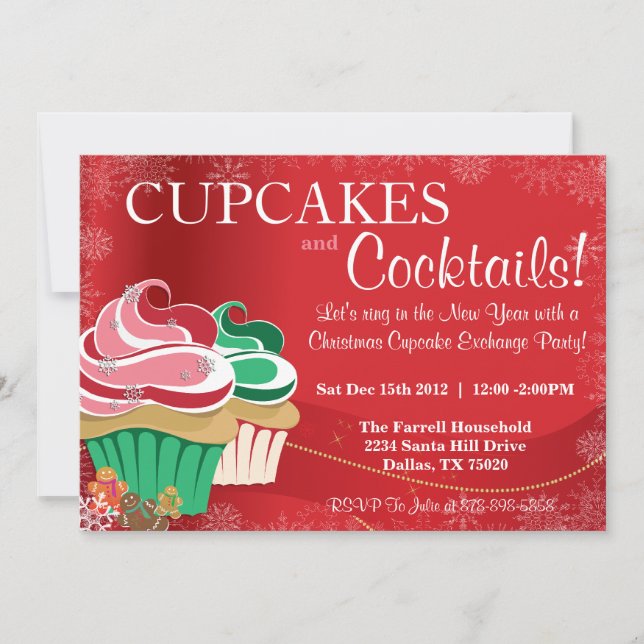 Whimsical Holiday Christmas Cupcake Exchange Party Invitation (Front)