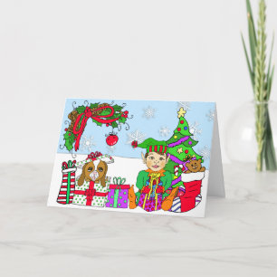 Whimsical Holiday Elf and Festive Gifts Custom Card