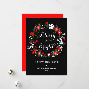 Whimsical Holiday Floral Wreath   Holiday Card